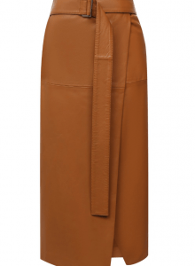 Кожаная юбка карамельного цвета с поясом фото № 5