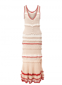 Хлопковое платье-миди бежевого, красного и белого цвета фото № 10