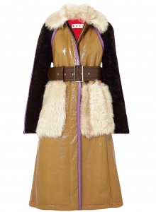 Кожаное пальто с меховой отделкой фото № 8