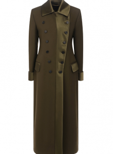 Двубортное пальто с асимметричной планкой из шерстяного твила цвета хаки  фото № 7