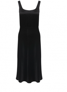 Приталенное черное платье из атласной ткани фото № 14