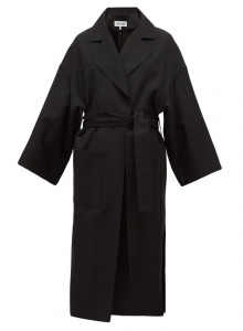 Черное шерстяное пальто в стиле oversize с поясом фото № 9