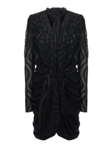 Черное платье мини с длинными рукавами и асимметричным подолом фото № 15