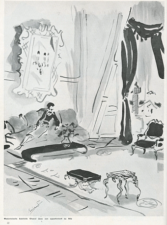 Габриэль Шанель в номере отеля Ritz Paris, рисунок 1937 года фото № 2