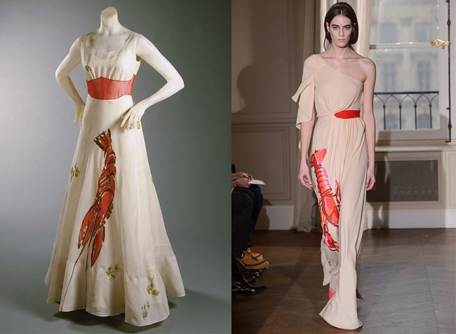 Платье, созданное в 1937 году Скиапарелли и Дали, с лобстером на юбке; коллекция Schiaparelli Couture весна-лето 2017 фото № 4