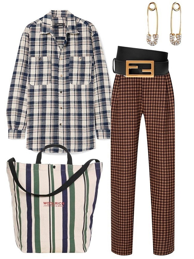 Рубашка Isabel Marant, брюки Akhmadullina Dreams, ремень Fendi, сумка Woolrich, серьги J-Point фото № 3