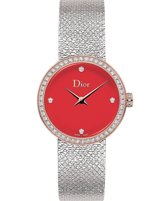 Часы La D de Dior Satine с красным лаковым циферблатом и безелем из розового золота, украшенным бриллиантами фото № 4