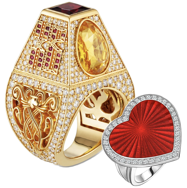 Кольцо «Пасха», позолоченное стерлинговое серебро, цитрины, гранаты, топазы; Кольцо «Любящее сердце», позолоченное стерлинговое серебро, топазы, эмаль фото № 1