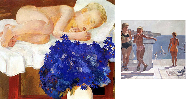 «Спящий ребенок с васильками», 1932 и «В Крыму», 1956 — Курская картинная галерея фото № 3
