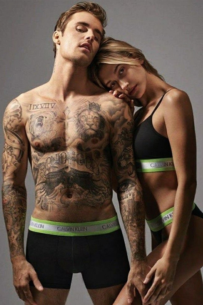 Джастин и Хейли Бибер в рекламной кампании Calvin Klein фото № 1
