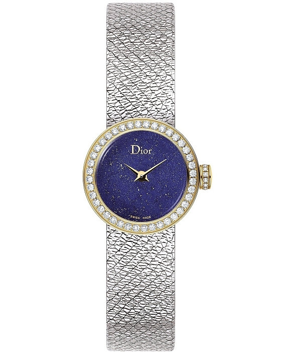 Часы La Mini D de Dior Satine с ляпис-лазурью и бриллиантами на стальном браслете миланского плетения фото № 9