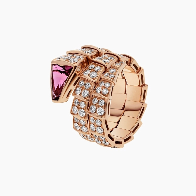 Кольцо Bvlgari Serpenti Viper из розового золота с бриллиантами и рубеллитом фото № 7