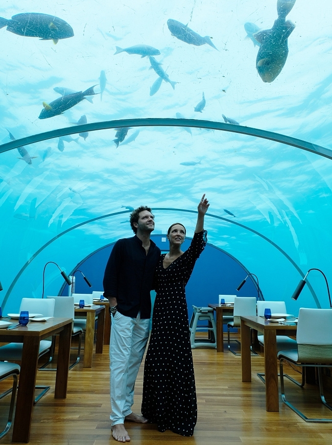 В Conrad Maldives Rangali Island есть ресторан со стеклянным куполом, сквозь который виден подводный мир фото № 15