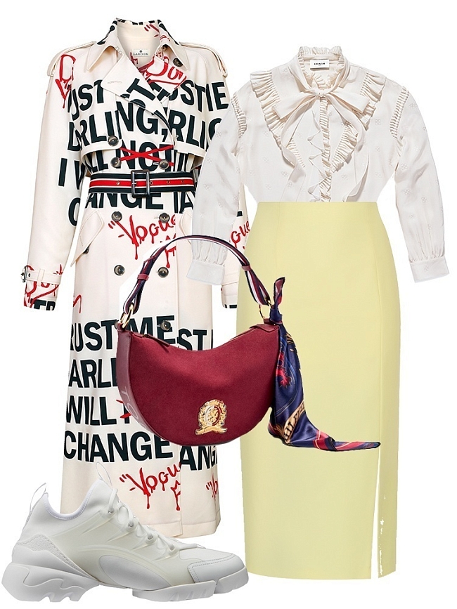Тренч Laroom, рубашка Coach, юбка Antari, сумка Tommy Hilfiger, кроссовки Dior фото № 2