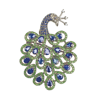 Брошь-кулон Rubies&Sapphires, серебро, сапфиры, цавориты, шпинель, фианиты, черное родирование, Style Avenue фото № 20