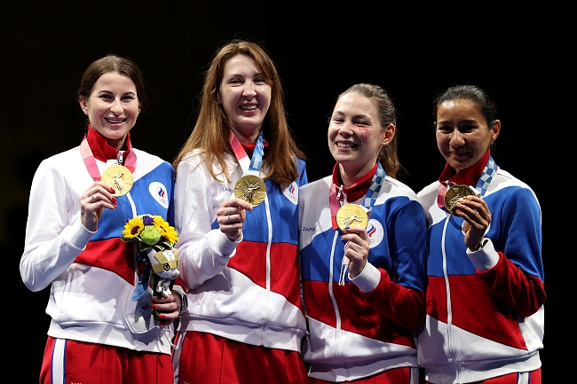 Инна Дериглазова, Аделина Загидуллина, Лариса Коробейникова и Марта Мартьянова на Олимпиаде-2020 (2021) в Токио фото № 2