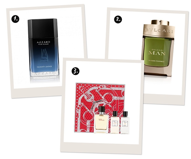 1. Туалетная вода Azzaro Naughty Leather. 2. Bvlgari Wood Essence. 3. Подарочный набор Fêtes en Hermès с туалетной водой Terre d'Hermès фото № 1