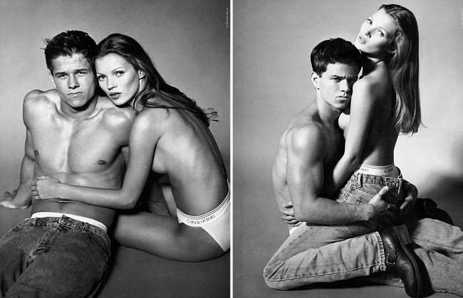 Марк Уолберг и Кейт Мосс в рекламной кампании Calvin Klein 1992 фото № 3