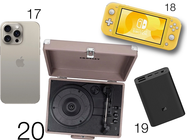 Смартфон iPhone 15 Pro «титан», Apple; Игровая приставка Switch Lite «желтый», Nintendo; Портативный аккумулятор Power Bank 3 Ultra Compact «черный», Xiaomi Mi; Виниловый проигрыватель Cruiser Deluxe Purple Ash, CROSLEY фото № 8