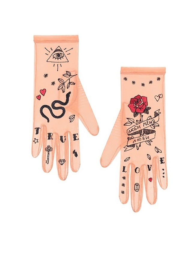 Полупрозрачные перчатки с принтом «тату» Glove Me фото № 20