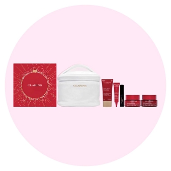 Набор в косметичке Clarins. Наполнение отличается уходовыми продуктами для кожи лица и рук, а также декоративной косметикой фото № 11